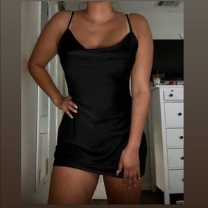 Black Mini Satin Dress - Size M